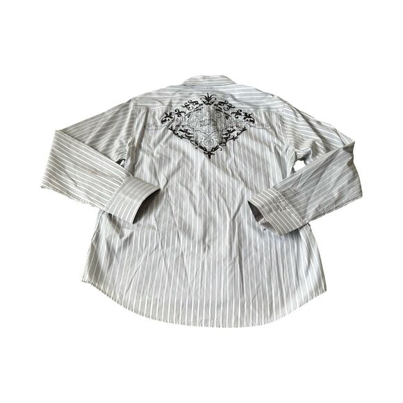 7 Diamonds Mens 2XL Pin Stripe Metal Button Up‎ Long Sleeve Shirt - Picture 7 of 7
